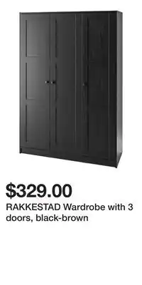 IKEA RAKKESTAD Wardrobe with 3 doors, black-brown offer