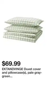 IKEA EKTANDVINGE Duvet cover and pillowcase(s), pale gray-green white/check, King offer