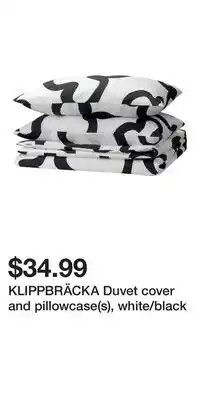 IKEA KLIPPBRÄCKA Duvet cover and pillowcase(s), white/black offer