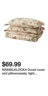 IKEA NÄSSELKLOCKA Duvet cover and pillowcase(s), light gray-beige/multicolor offer