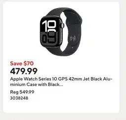 Staples Apple Watch Series 10 GPS 42mm Jet Black Aluminium Case with Black Sport Band - S/M offer