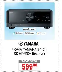 2001 Audio Video RXV4A YAMAHA YAMAHA 5.1-Ch. 8K HDR10+ Receiver offer