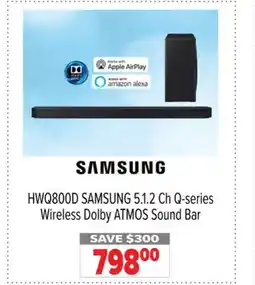 2001 Audio Video HWQ800D 5.1. 2 Ch Q-series Wireless Dolby ATMOS Sound Bar offer