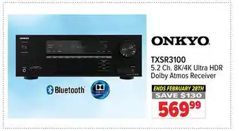 2001 Audio Video TXSR3100 ONKYO 5.2 Ch. 8K/4K Ultra HDR Dolby Atmos Receiver offer