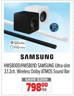 2001 Audio Video HWS800D/HWS801D SAMSUNG Ultra-slim 3.1. 2ch. Wireless Dolby ATMOS Sound Bar offer