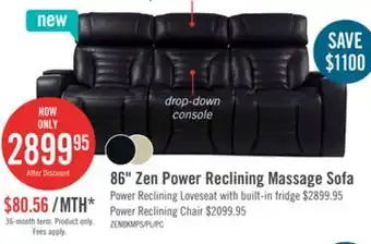 The Brick Zen 86 Faux Leather Power Reclining Massage Sofa with Power Headrests and Drop-Down Console - Black offer