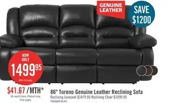 The Brick Toreno 86 Genuine Leather Reclining Sofa - Black offer