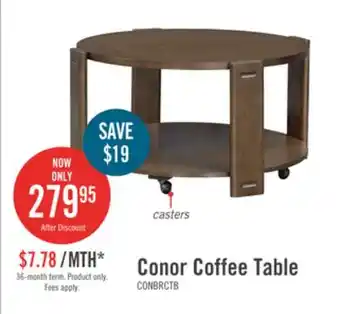 The Brick Conor 36 Modern Round Coffee Table with Shelf & Casters - Dark Brown Wood offer