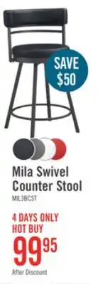 The Brick Mila Counter Stool with Swivel Seat, Vegan Leather Fabric, Metal - Black offer