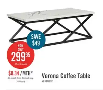 The Brick Verona 47.25 Modern Coffee Table - White Marble Look with Black Metal Base offer