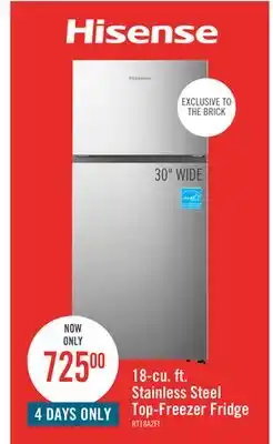 The Brick Hisense 30 18 Cu. Ft. Top-Mount Refrigerator - Stainless Steel - RT18A2FID offer