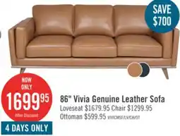 The Brick Vivia 86 Genuine Leather Sofa with Removable Seat Cushions and Wood Base - Caramel Brown offer