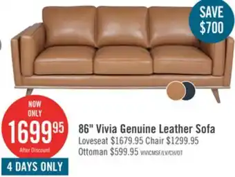 The Brick Vivia 86 Genuine Leather Sofa with Removable Seat Cushions and Wood Base - Caramel Brown offer