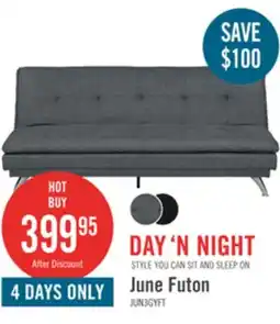 The Brick June 73.2 Linen-Look Fabric Klik Klak Futon with Metal Legs and Tufting - Grey offer