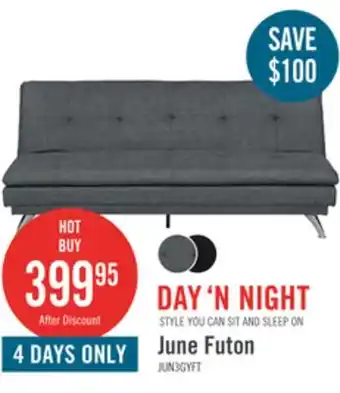 The Brick June 73.2 Linen-Look Fabric Klik Klak Futon with Metal Legs and Tufting - Grey offer