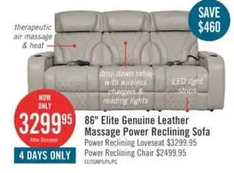 The Brick Elite 86 Genuine Leather Massage Power Reclining Sofa with Power Headrests and Storage Arms - Grey offer