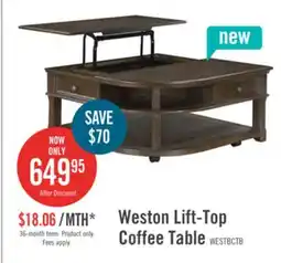 The Brick Weston 38 Traditional Lift Top Coffee Table with Storage and Casters - Brown Elm offer