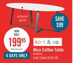 The Brick Kort & Co. Nico 51 Modern Oval Coffee Table - White Sinetered Stone with Dark Grey Metal Legs offer