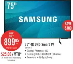 The Brick Samsung 75 4K UHD Direct Lit PurColour HDR10+ 60Hz Smart TV (UN75DU7100FXZC) offer