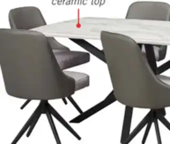 The Brick Bari 7pc Dining Set with Table & 6 Grey Swivel Chairs, Marble-Look Ceramic Top, Metal, 63W offer