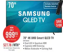 The Brick Samsung 70 QLED Edge-Lit 4K UHD Quantum HDR 60Hz Smart TV (QN70Q60DAFXZC) offer