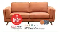 The Brick Kort & Co. Kassia 80 Linen-Look Fabric Condo Size Sofa with Wood Base and Legs - Orange offer