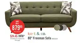 The Brick Kort & Co. Freeman 80 Linen-Look Fabric Condo Size Sofa with Wood Legs - Avocado Green offer