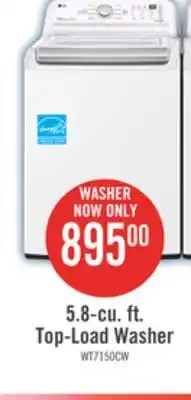 The Brick LG 5.8 Cu. Ft. Top-Load High-Efficiency Washer - White - WT7150CW offer