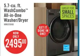 The Brick LG 5.7 Cu. Ft. Smart Front-Load High-Efficiency Steam All-in-One Laundry - Black Steel - WM6998HBA offer