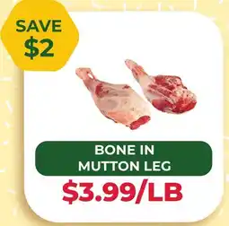 Food World Supermarket BONE IN MUTTON LEG offer