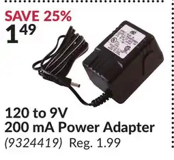 Princess Auto 120 to 9V 200 mA Power Adapter offer