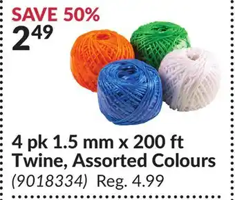 Princess Auto 4 pk 1.5 mm x 200 ft Twine, Assorted Colours offer