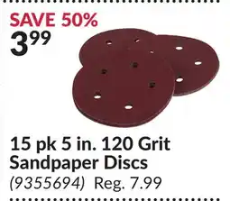 Princess Auto 15 pk 5 in. 120 Grit Sandpaper Discs offer