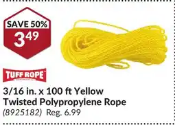 Princess Auto TUFF ROPE 3/16 in. x 100 ft Yellow Twisted Polypropylene Rope offer