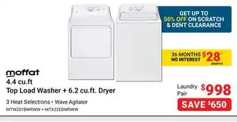 Visions Electronics 4.4 cu. ft Top Load Washer + 6.2 cu. ft. Dryer 3 Heat Selections offer