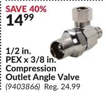 Princess Auto 1/2 in. PEX x 3/8 in. Compression Outlet Angle Valve offer