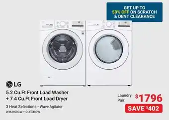 Visions Electronics 5.2 Cu. Ft Front Load Washer + 7.4 Cu. Ft Front Load Dryer offer