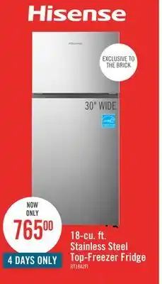 The Brick Hisense 30 18 Cu. Ft. Top-Mount Refrigerator - Stainless Steel - RT18A2FID offer