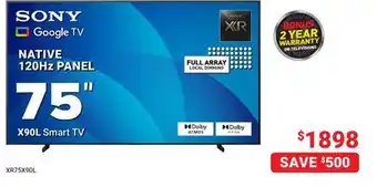 Visions Electronics SONY 75 X90L Smart TV offer