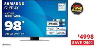 Visions Electronics SAMSUNG 98 Q80DA Smart TV NATIVE PANEL offer