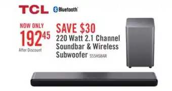 The Brick TCL 2.1 CH Bluetooth Dolby Atmos DTS Virtual:X Soundbar with Wireless Subwoofer (S55H) offer