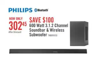 The Brick PHILLIPS 3.1.2 CH Bluetooth Dolby Digital Soundbar with Wireless Subwoofer (TAB8905/37) offer