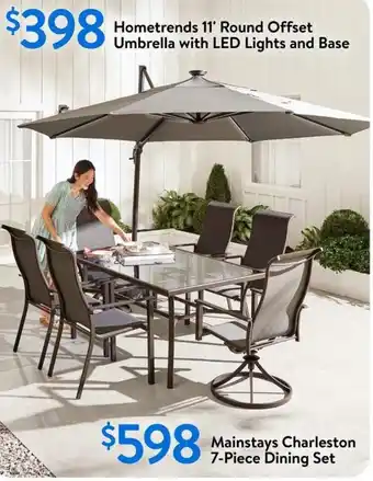 Walmart Hometrends 11' Round Offset Umbrella with LED Lights and Base offer