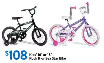 Walmart Kids' 16" or 18" Rock It or Sea Star Bike offer