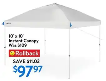 Walmart 10' x 10' Instant Canopy offer