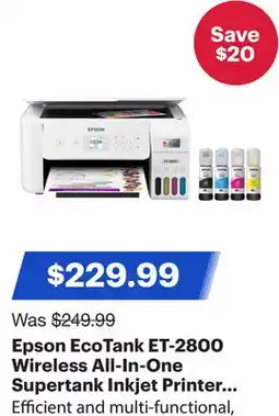 Best Buy Epson EcoTank ET-2800 Wireless All-In-One Supertank Inkjet Printer - White offer