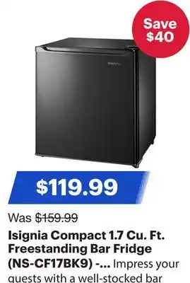 Best Buy Isignia Compact 1.7 Cu. Ft. Freestanding Bar Fridge (NS-CF17BK9) - Black - Only at Best Buy offer