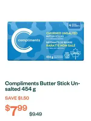 Voilà Compliments Butter Stick Unsalted 454 g offer