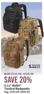 Cabela's 5.11 RUSH Tactical Backpacks offer