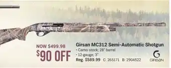 Cabela's Girsan MC312 Semi-Automatic Shotgun offer